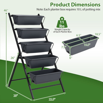5-Tier Vertical Garden Bed With Drainage, Removable Trays, Black Raised Garden Beds at Gallery Canada