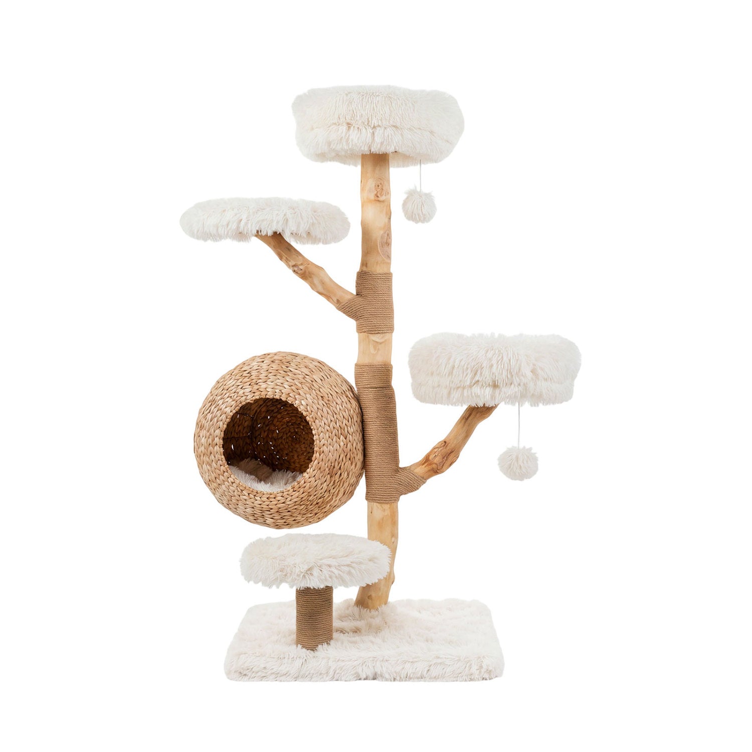 5-Tier Wooden Cat Tree, Woven Condo, Plush Perches, Jute Posts, White Cat Trees Condos & Scratchers at Gallery Canada