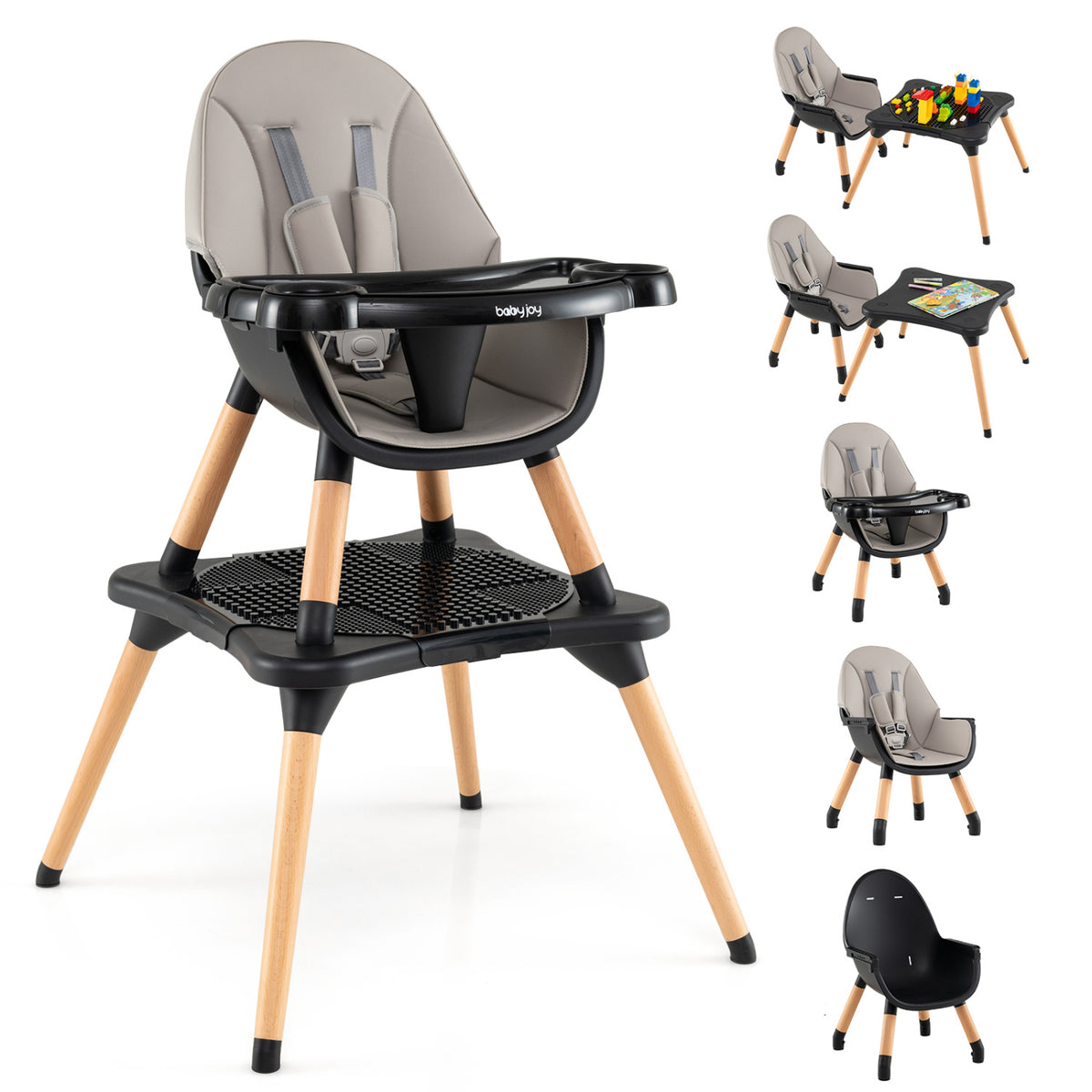 5-in-1 Baby Convertible Wooden High Chair, Detachable Tray, Black High Chairs Black at Gallery Canada