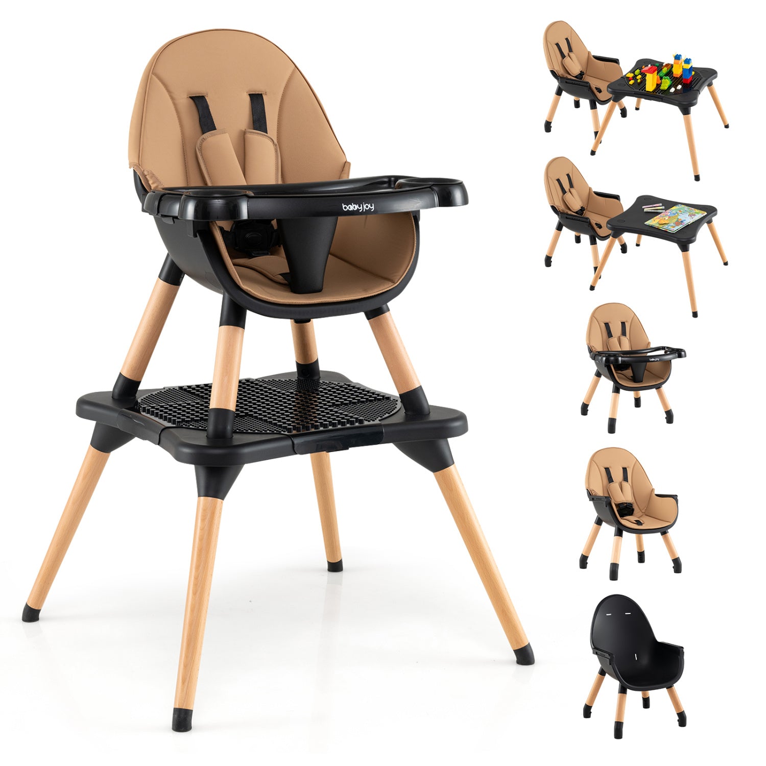5-In-1 Convertible Wooden High Chair, Detachable Tray, Light Brown High Chairs Light Brown at Gallery Canada