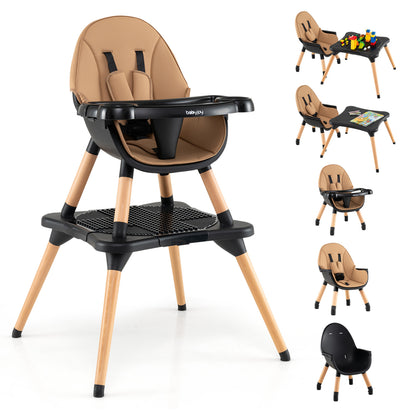 5-In-1 Convertible Wooden High Chair, Detachable Tray, Light Brown High Chairs Light Brown at Gallery Canada