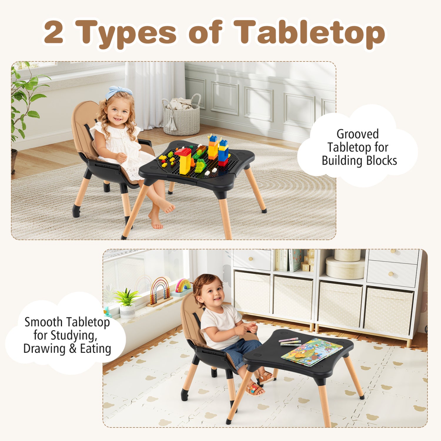 5-In-1 Convertible Wooden High Chair, Detachable Tray, Light Brown High Chairs at Gallery Canada