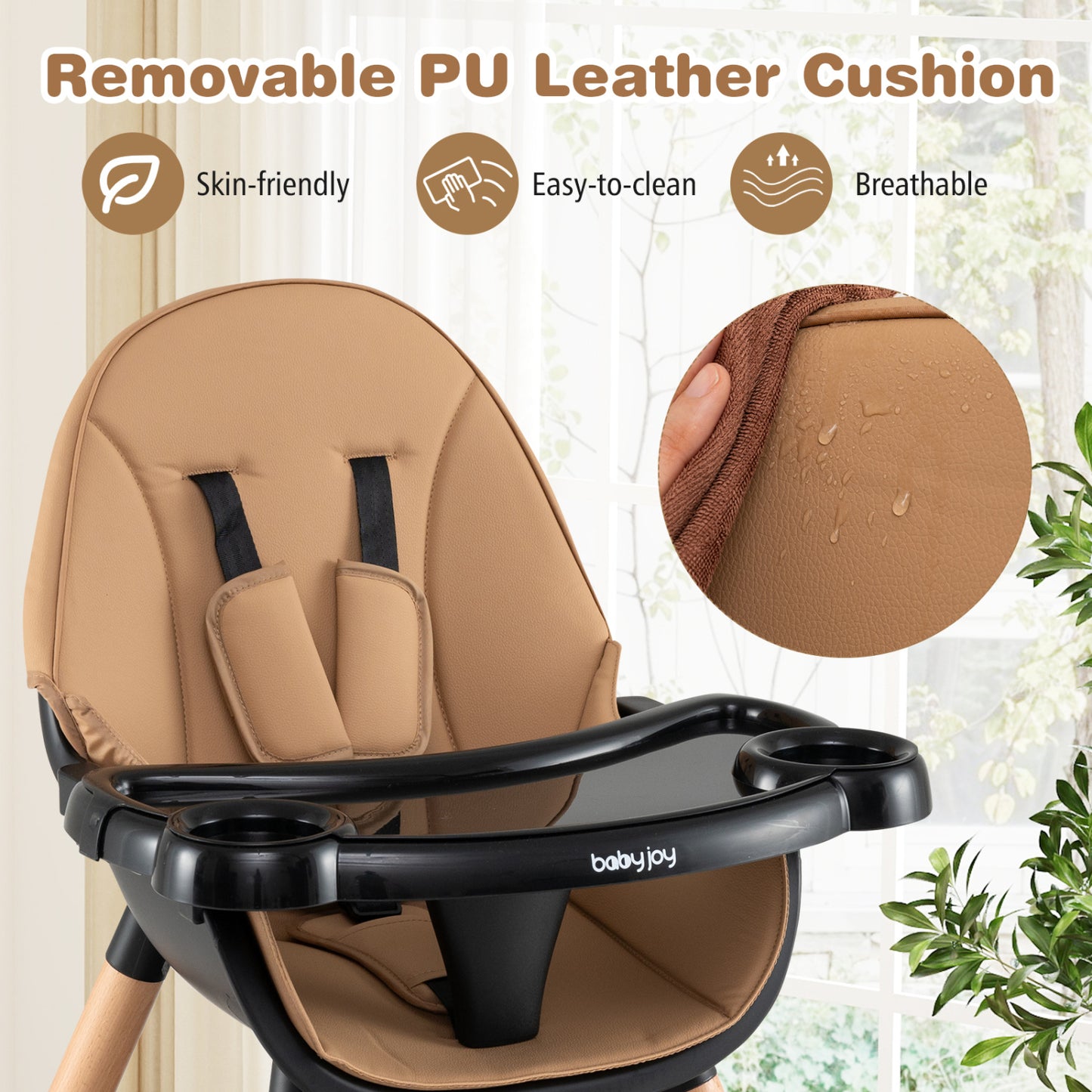 5-In-1 Convertible Wooden High Chair, Detachable Tray, Light Brown High Chairs at Gallery Canada