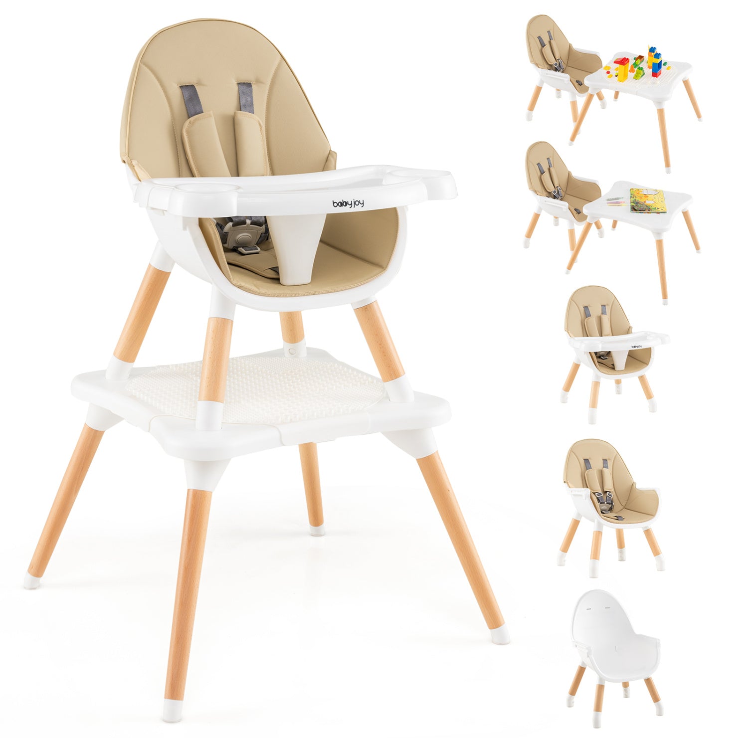5-In-1 Convertible Wooden High Chair, Beige High Chairs Beige at Gallery Canada