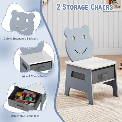 5-in-1 Toddler Table and 2 Chairs Cute Art Desk Set with Reversible Chalkboard Whiteboard-Grey, Gray Kids Table & Chair Sets at Gallery Canada