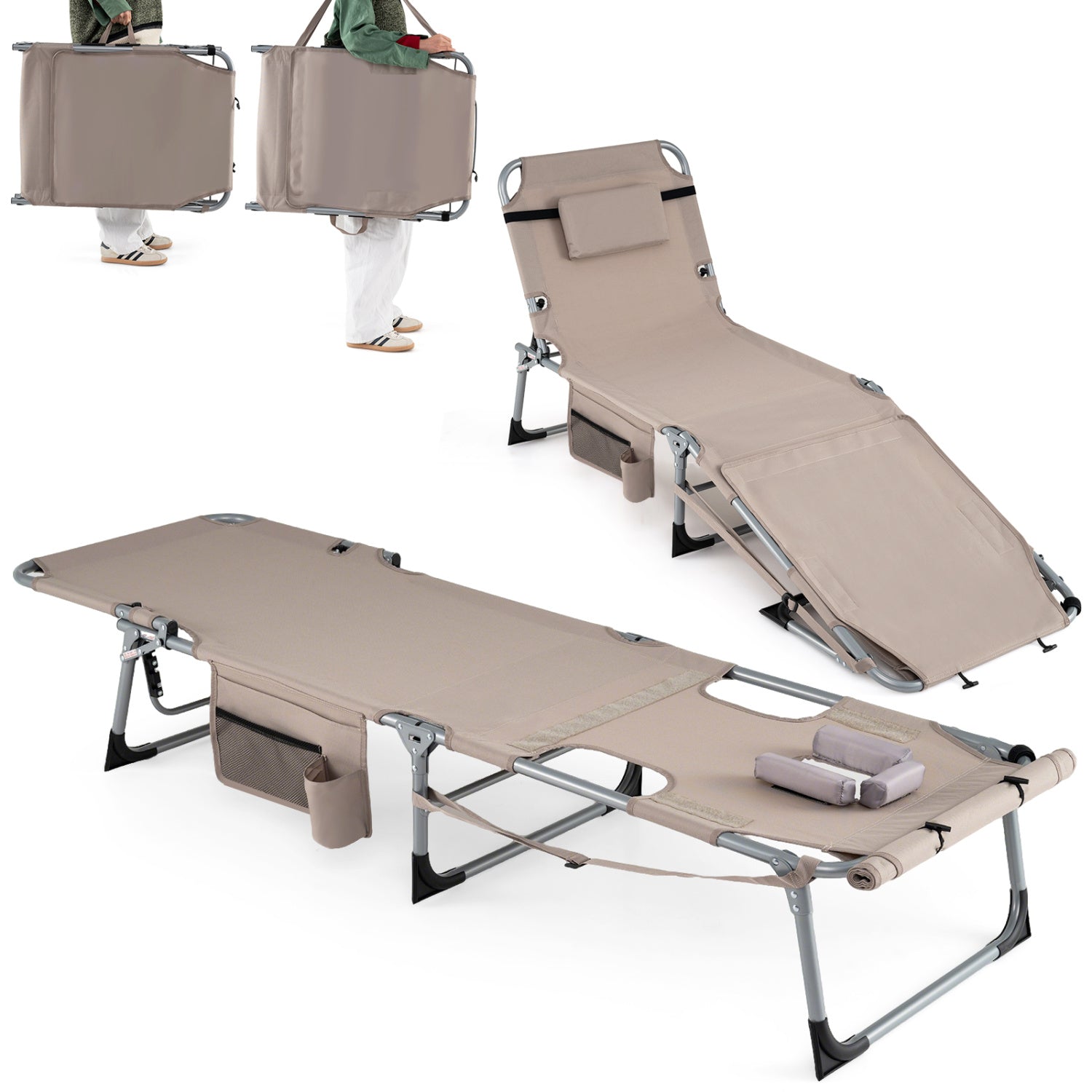5-Position Outdoor Folding Chaise Lounge Chair, Beige Outdoor Seating & Patio Chairs at Gallery Canada