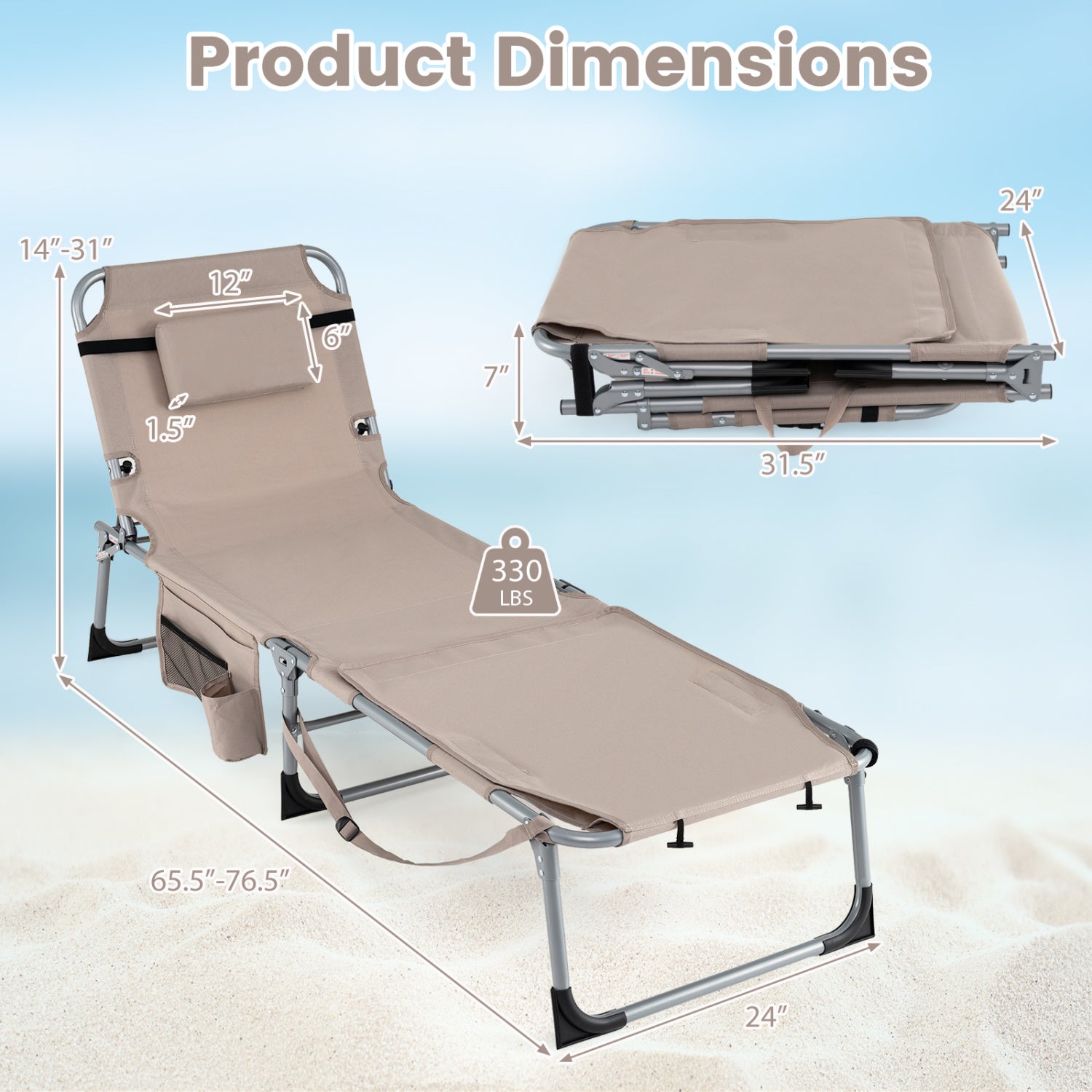 5-Position Outdoor Folding Chaise Lounge Chair, Beige Outdoor Seating & Patio Chairs at Gallery Canada