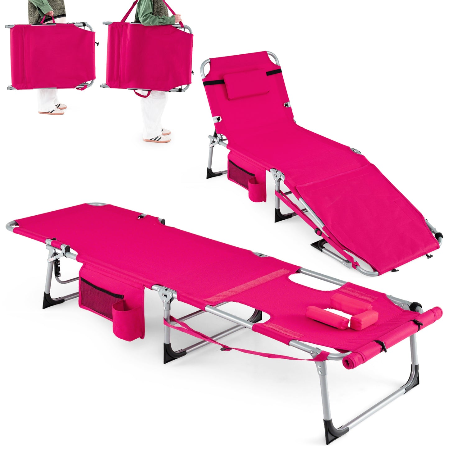 5-Position Outdoor Folding Chaise Lounge Chair, Pink Outdoor Seating & Patio Chairs at Gallery Canada