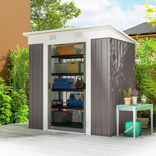 6' x 4' Outdoor Storage Shed, Metal Garden Tool Organizer, Light Grey