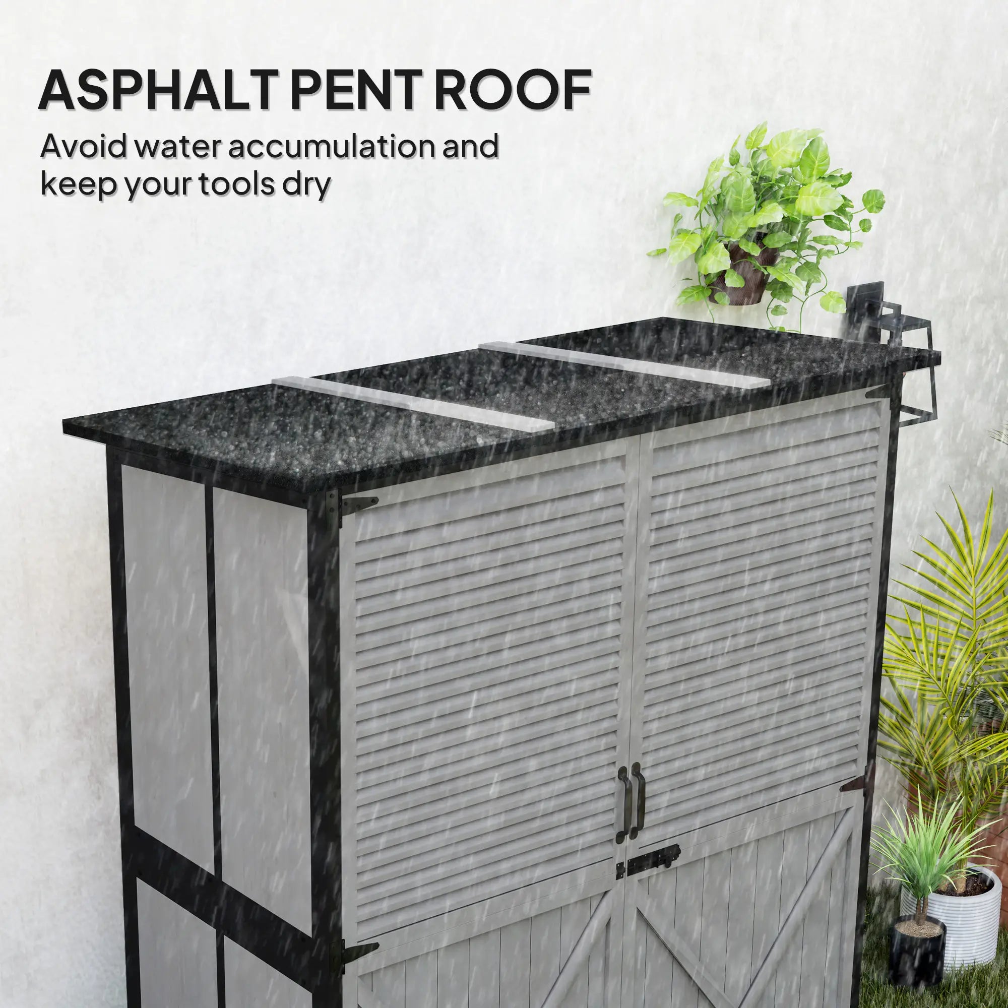Outdoor Storage Cabinet, Wood Garden Shed, Steel Frame, Asphalt Roof, 2 Shelves, Lockable Doors, Grey Sheds at Gallery Canada