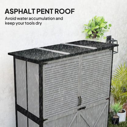 Outdoor Storage Cabinet, Wood Garden Shed, Steel Frame, Asphalt Roof, 2 Shelves, Lockable Doors, Grey Sheds at Gallery Canada