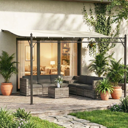 11.5' x 8.2' Outdoor Pergola, Wall Mounted Metal Frame, UPF30+ Garden Gazebo