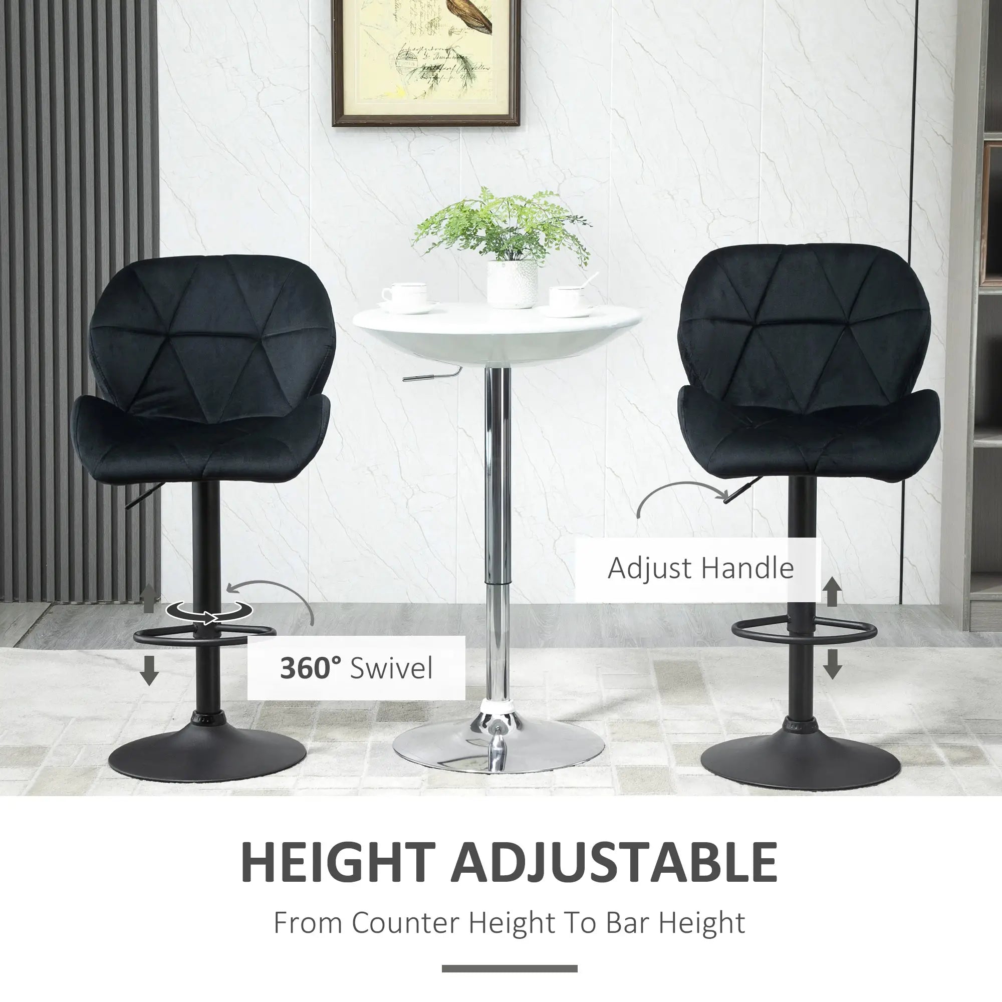 Adjustable Height Fabric Bar Stool Set of 2, Swivel Seat, Black Bar Stools at Gallery Canada