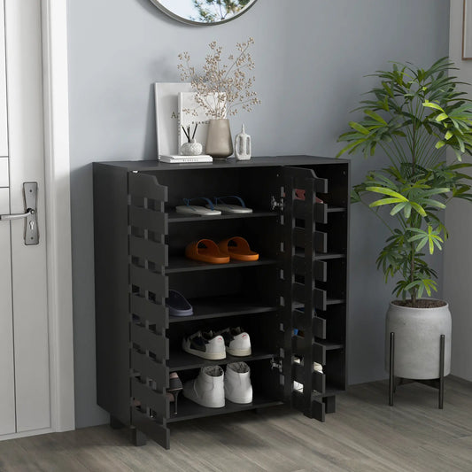 21 Pair Shoe Cabinet, 5-Tier Double Door, 5-Tier Open Shelves, Black Shoe Storage Cabinets & Racks Black at Gallery Canada