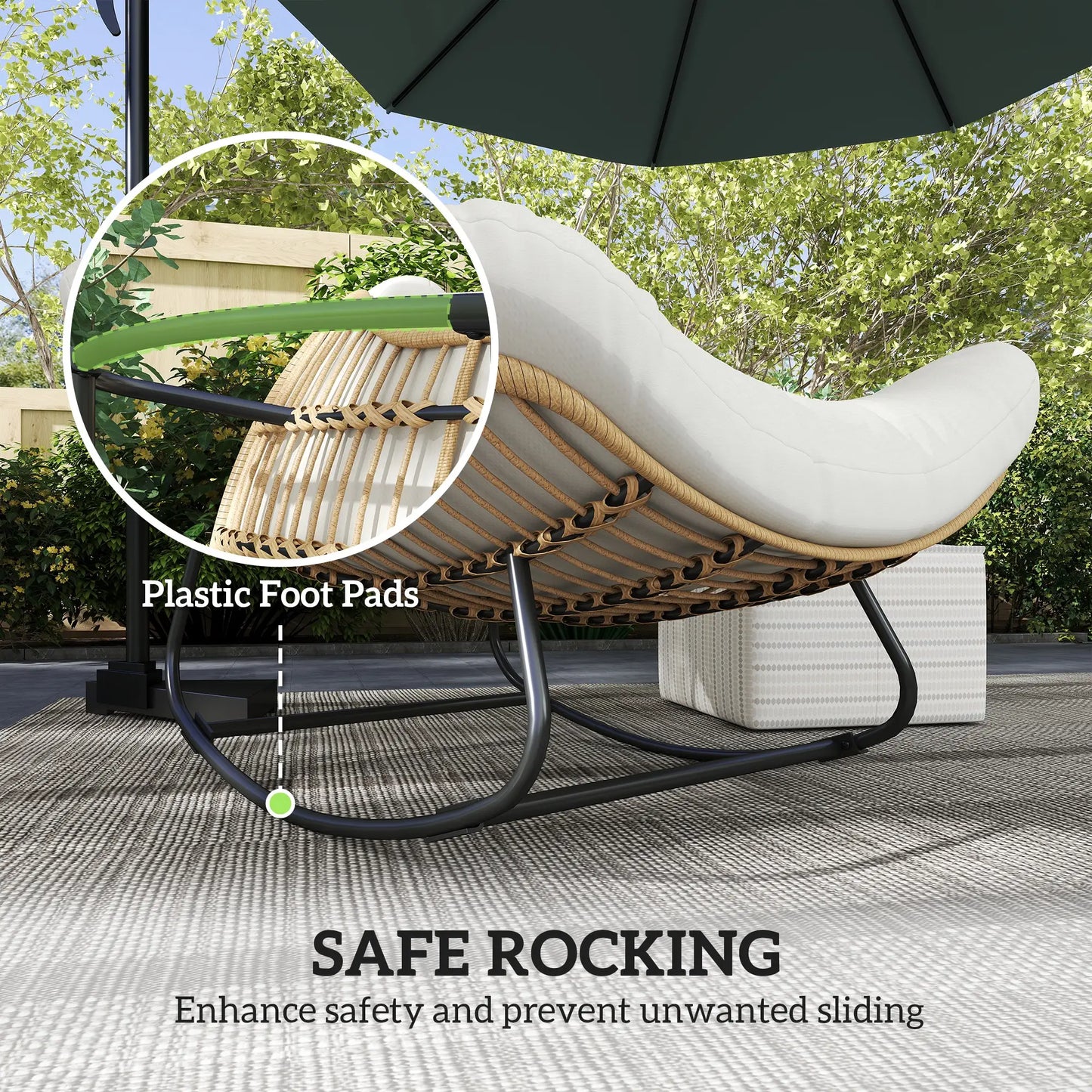 Oversized Rattan Patio Egg Chair, Rocking Chair With Padded Cushion, Cream White Outdoor Rocking Chairs at Gallery Canada