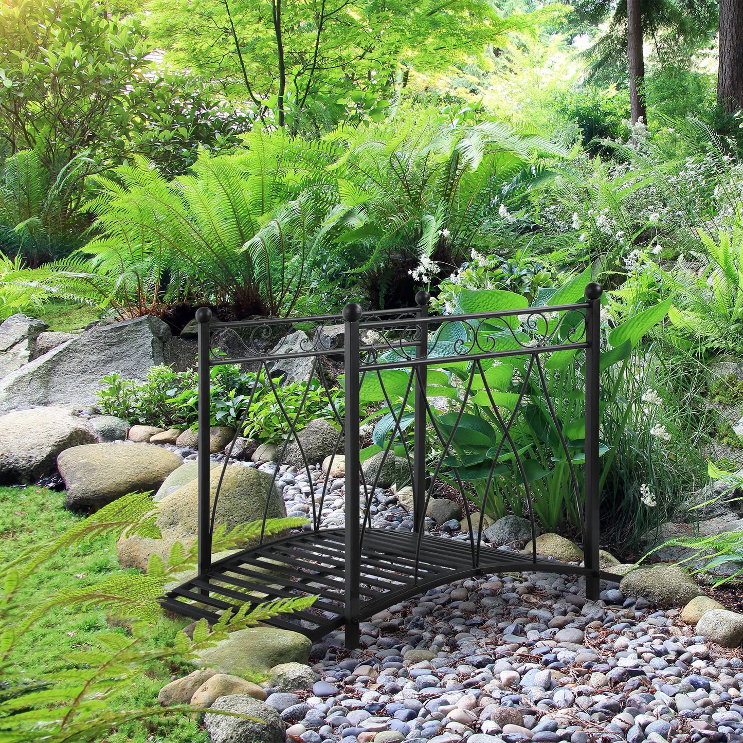 3.3FT Garden Bridge with Railings, Arc Footbridge, Black Garden Bridges at Gallery Canada