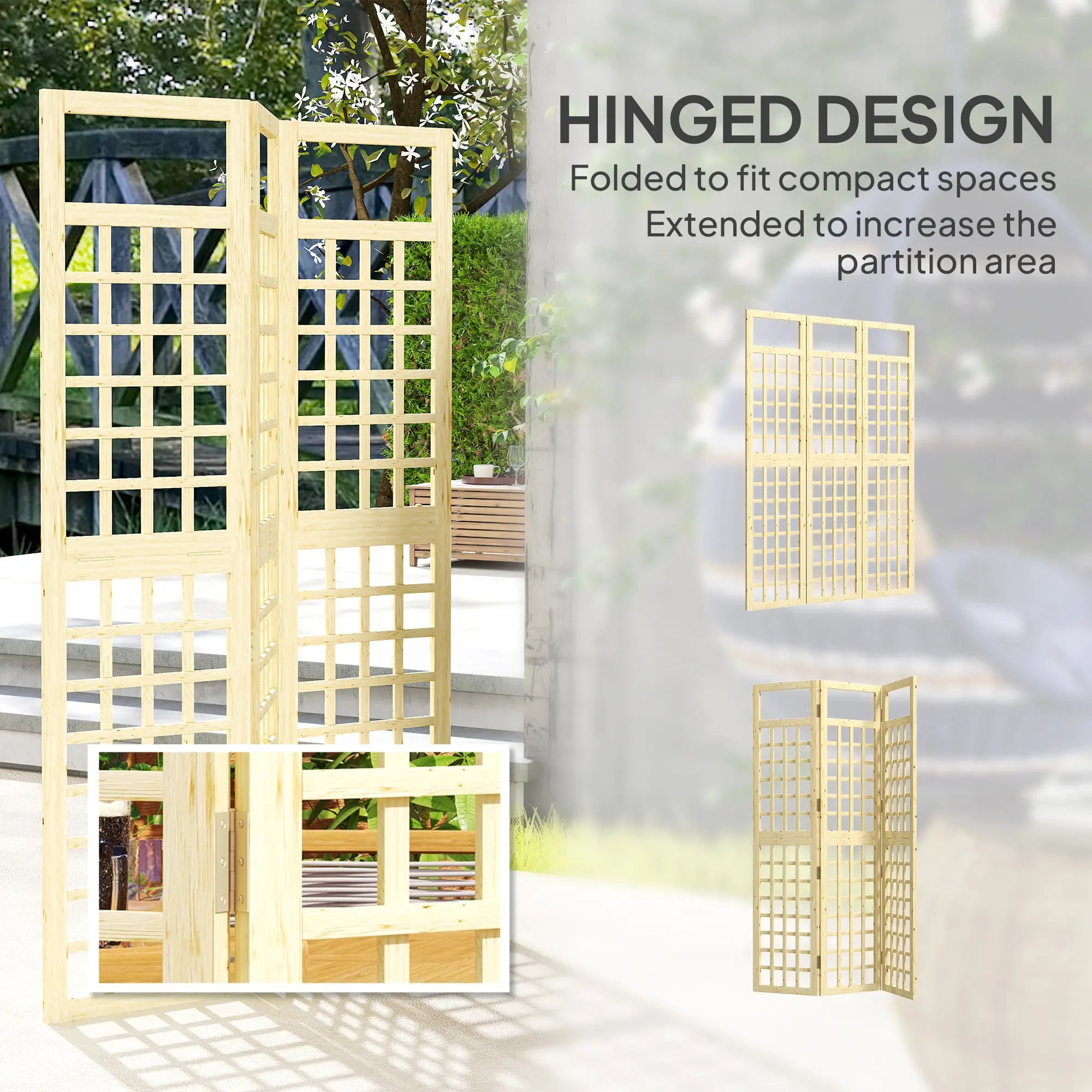 3 Panel Outdoor Wood Privacy Screen, Folding Room Divider, 47.2