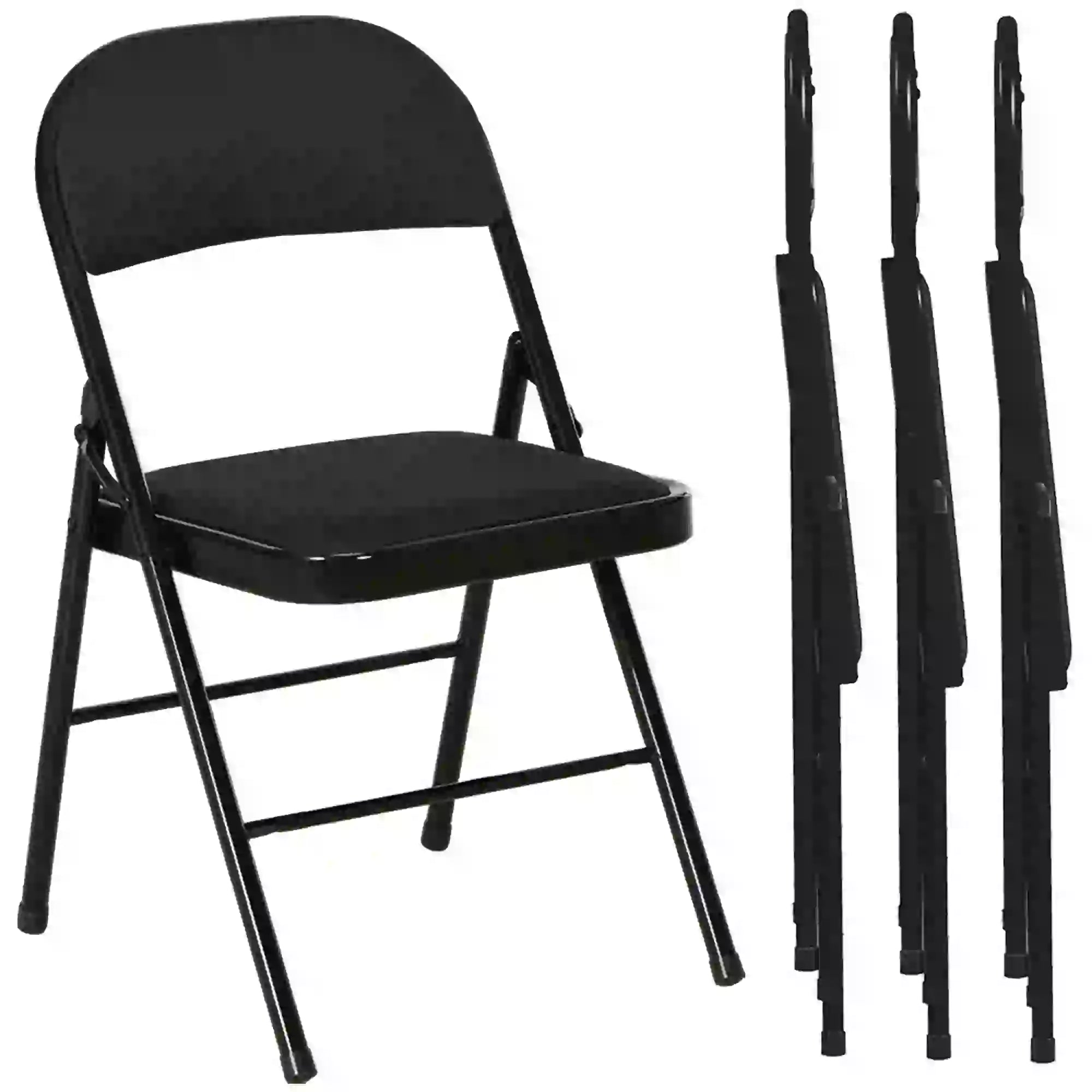 Set of 4 Foldable Metal Chairs, Linen Padded Seat, Open Back, Black Dining Chairs Black at Gallery Canada
