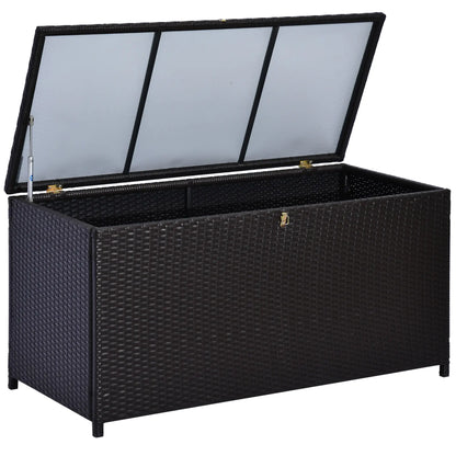 75 Gallon Rattan Outdoor Storage Box, Dark Brown Patio Storage Boxes Dark brown at Gallery Canada