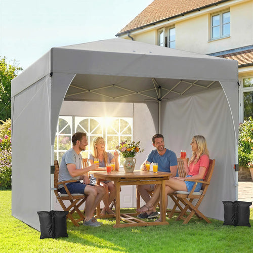 9.6 x 9.6 ft Pop Up Canopy Tent, 3 Sidewalls, UPF 50+, Light Grey