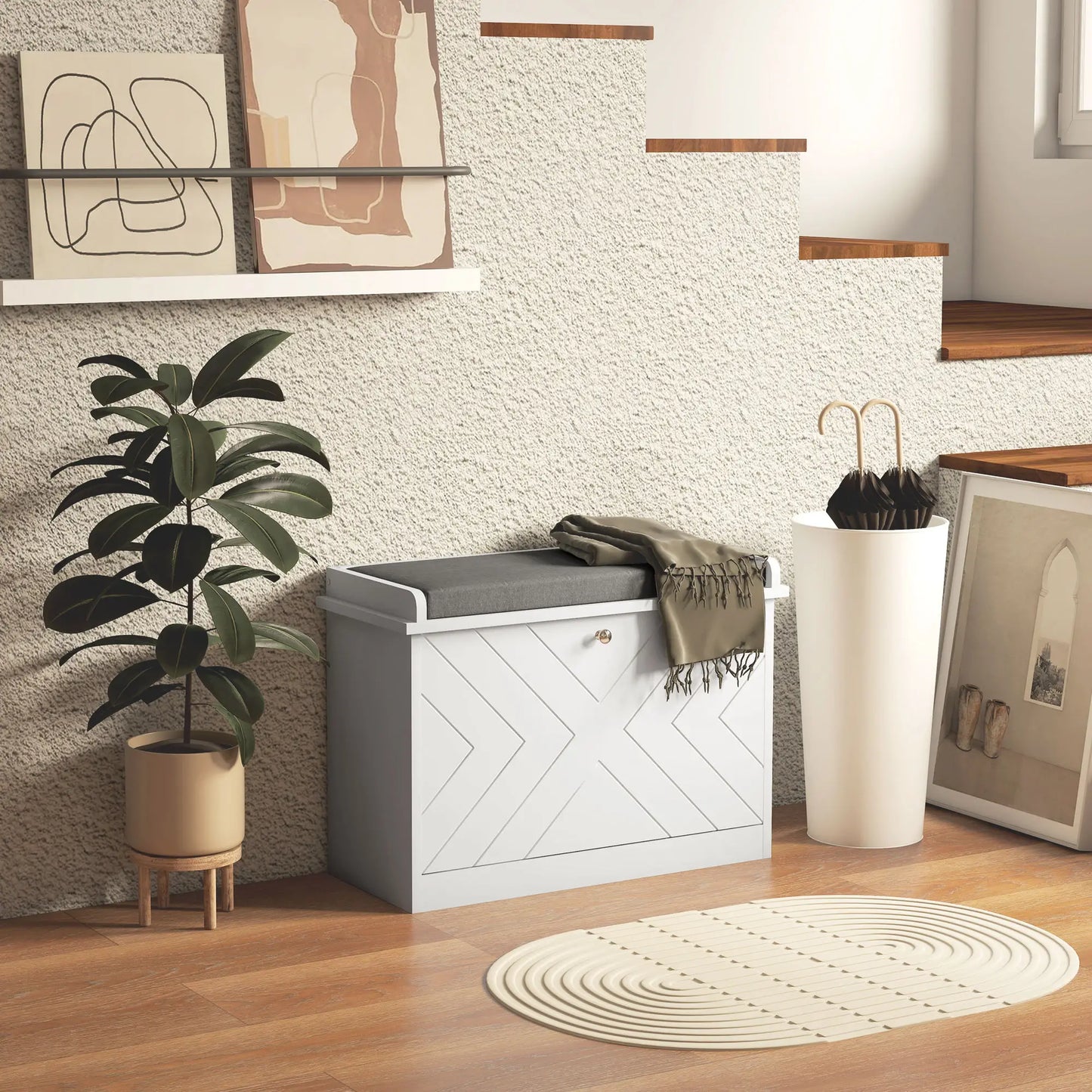 Upholstered Shoe Storage Bench with Flip Drawer, Adjustable Shelf, 6 Pairs Shoe Storage Cabinets & Racks at Gallery Canada