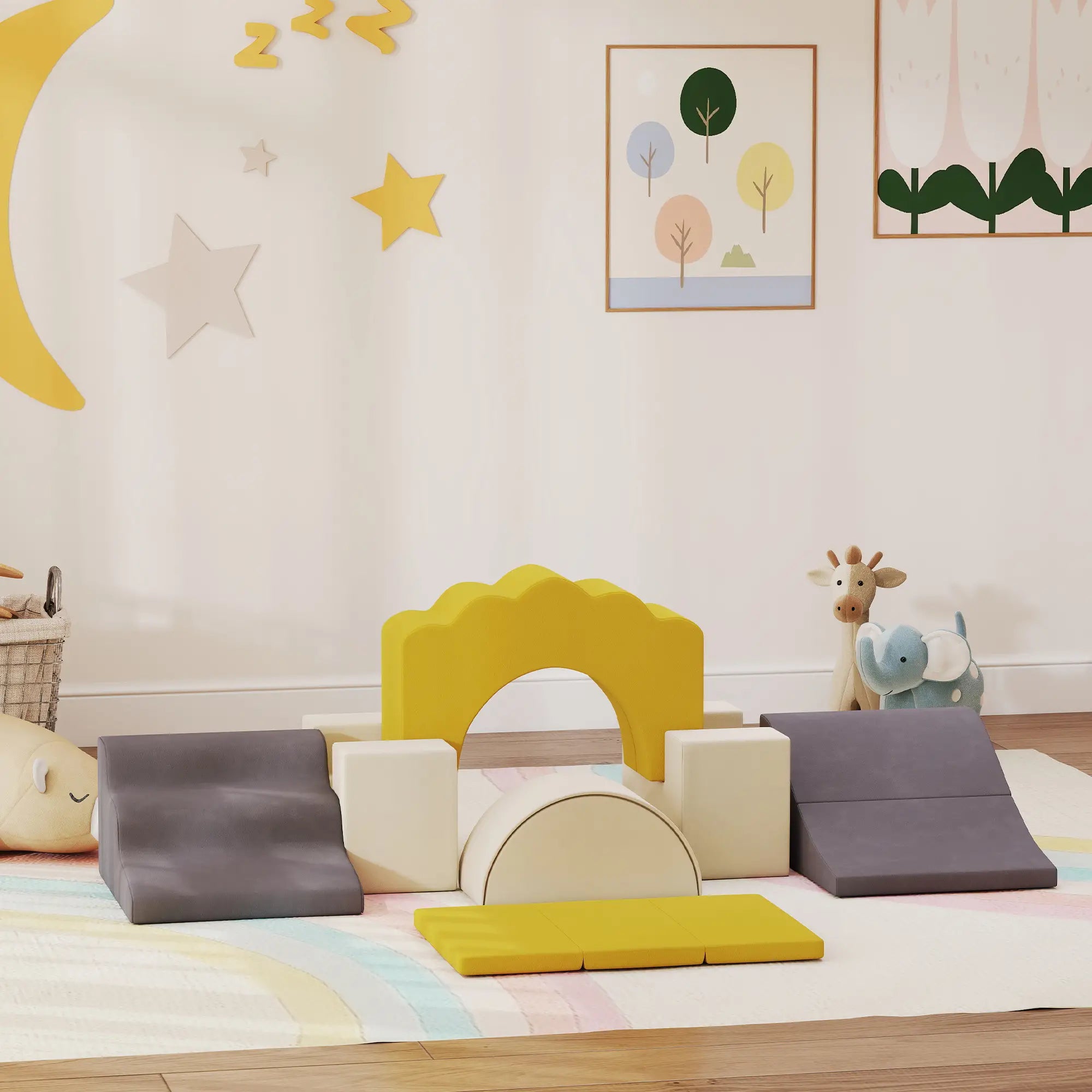 7-Piece Baby Soft Play Set, Indoor Gym for Crawling, Sliding, Yellow Kids Gym & Playmats at Gallery Canada