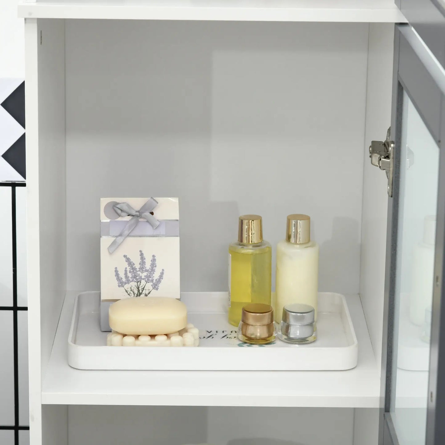 75" Tall Bathroom Storage Cabinet, Matte Glass Doors, 5-Tier Shelving, Grey, White Bathroom Cabinets at Gallery Canada