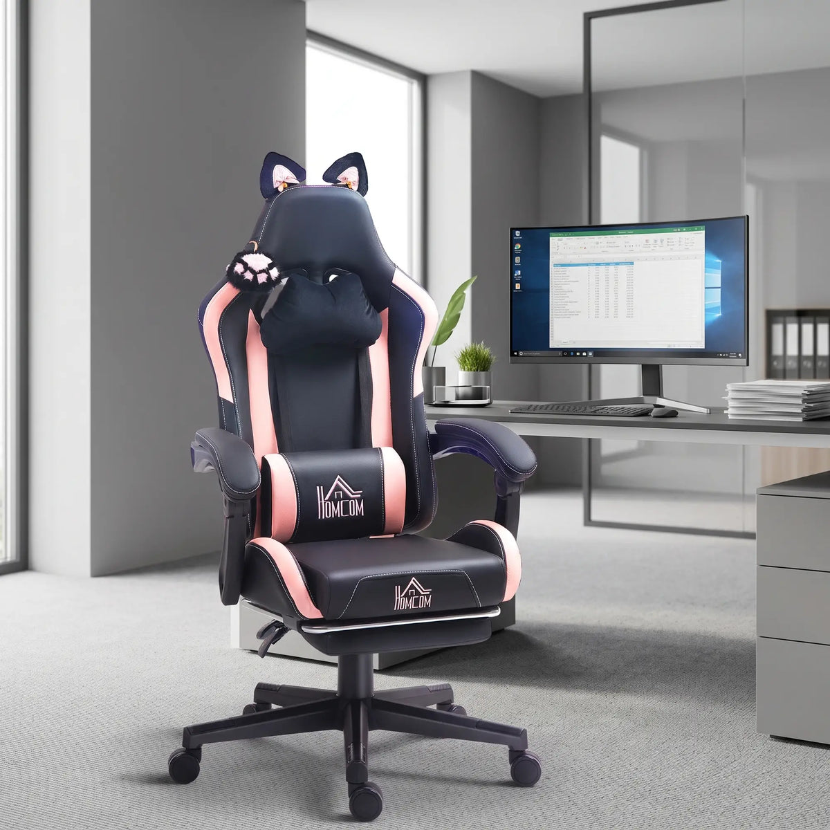 Racing Gamer Chair, Faux Leather, with Footrest, Headrest, Lumbar Support, Black Video Game Chairs at Gallery Canada