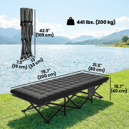 32" Extra Wide Folding Camping Cot, Soft Pad, Non-Slip Feet, Carry Bag, Black Camping Cots at Gallery Canada