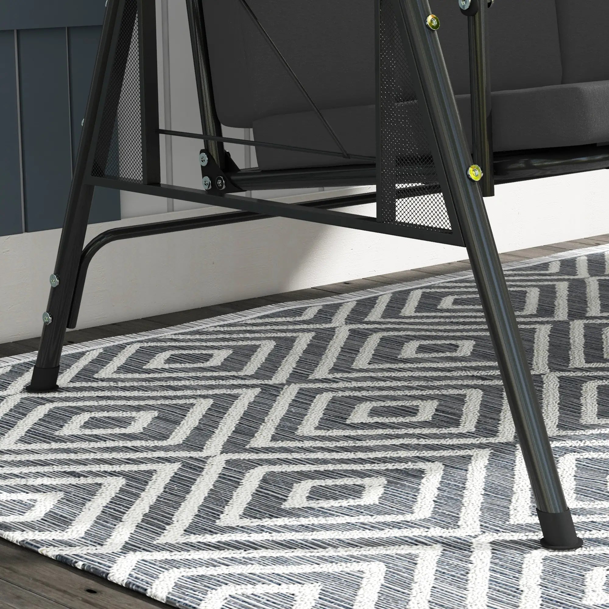 3-Seat Outdoor Swing With Adjustable Canopy, Side Tray, Removable Cushion, Grey Patio Swings with Stand at Gallery Canada