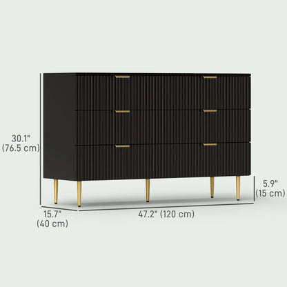 Modern 6 Drawer Dresser, with Gold Legs, Bedroom Chest, Black Storage Cabinets at Gallery Canada
