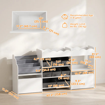 Kids Toy Storage Organizer, Bookshelf with 8 Fabric Bins, 2 Rolling Drawers, White Bookshelves & Bookcases at Gallery Canada