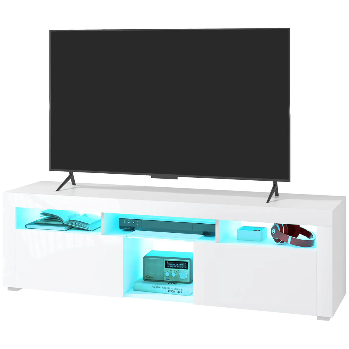 Modern TV Stand with Storage, LED Lights, 55", High Gloss, White TV Stands High Gloss White at Gallery Canada