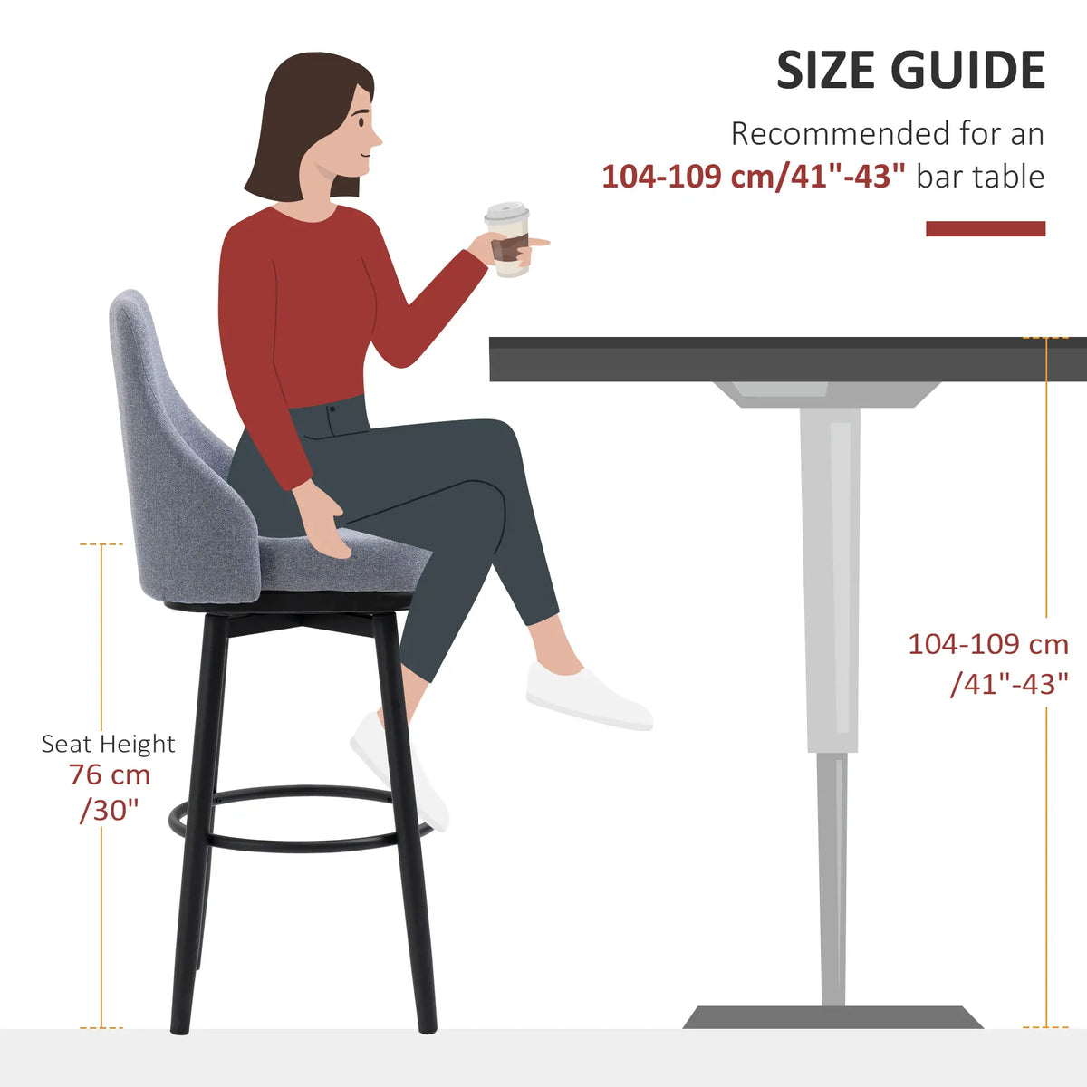 Extra Tall Bar Stools Set of 2, 360° Swivel, Steel Legs Footrest, Light Grey Bar Stools at Gallery Canada