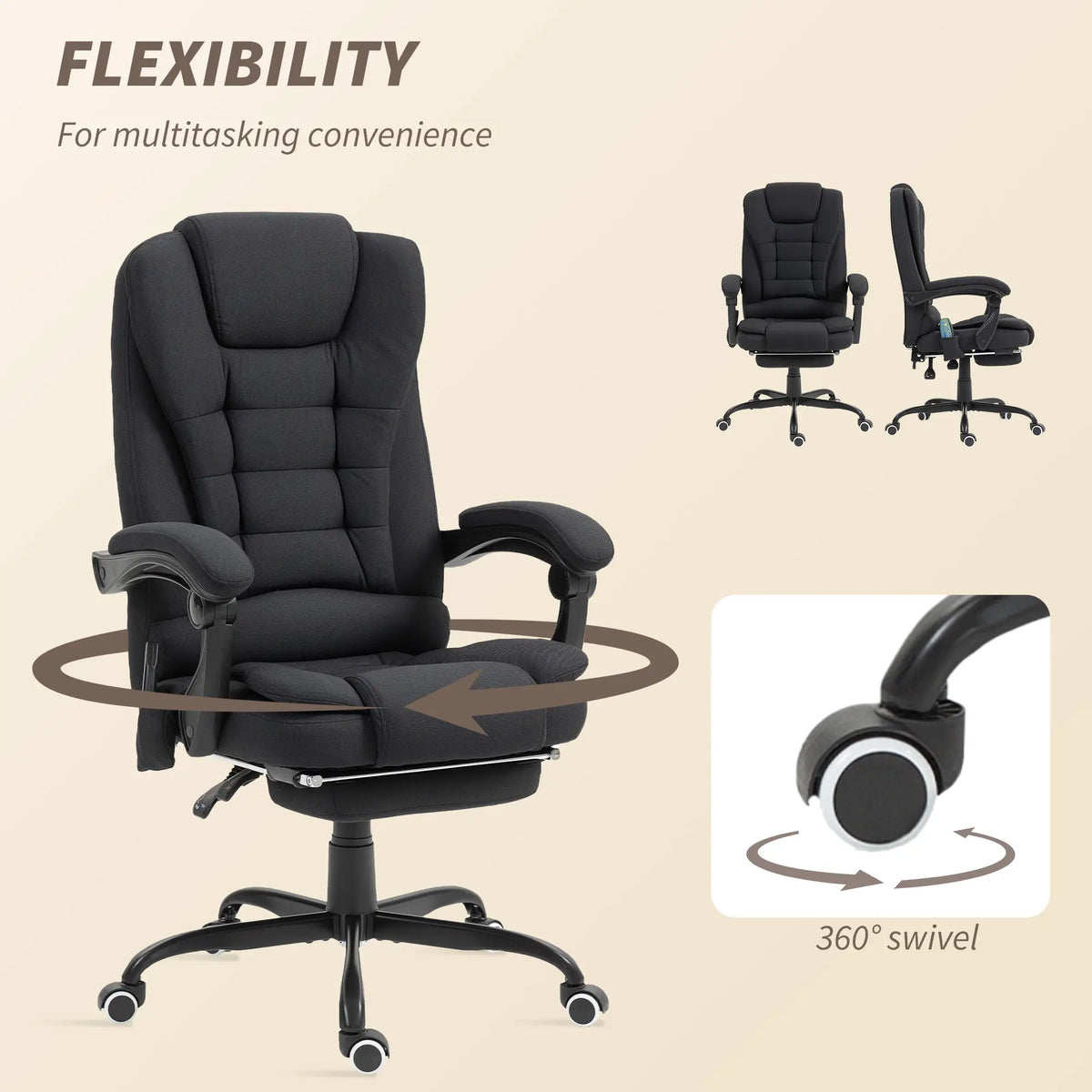 7-Point Vibrating Massage Chair, Reclining Office Chair with Footrest, Black Massage Chairs at Gallery Canada