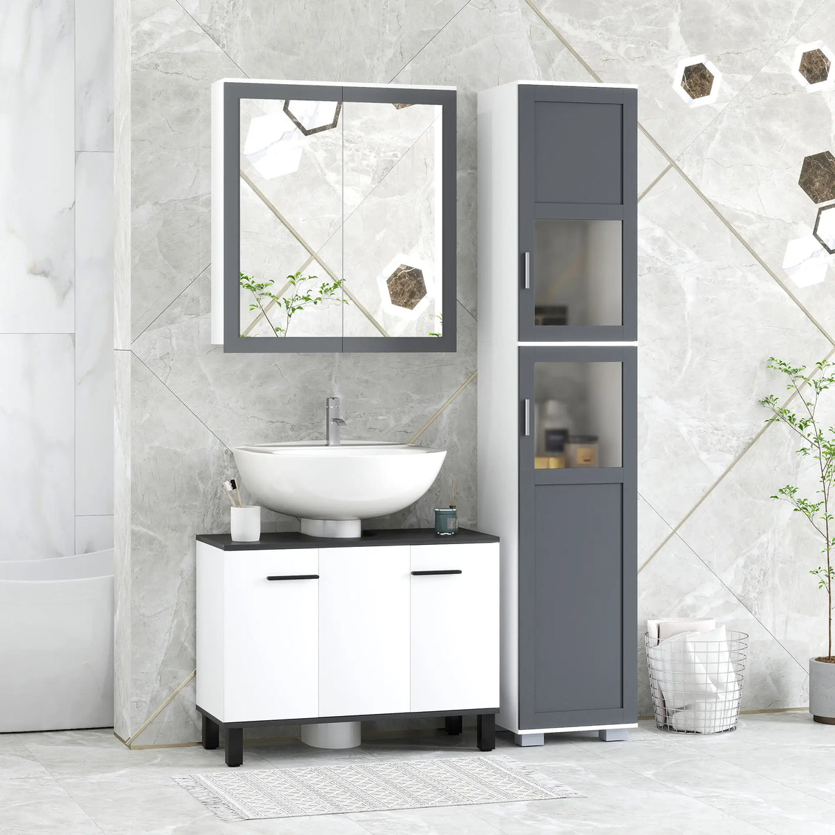 Wall Mounted Medicine Cabinet, Adjustable Shelves, White, Grey Bathroom Cabinets at Gallery Canada