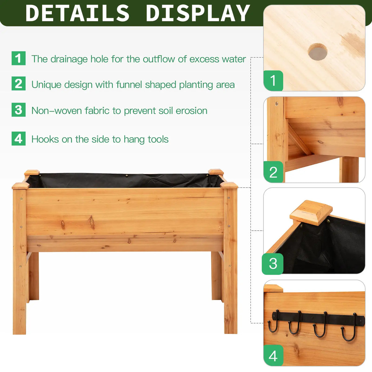 Wooden Raised Garden Stand, 48" x 24" x 32", Nature Wood Elevated Garden Beds at Gallery Canada