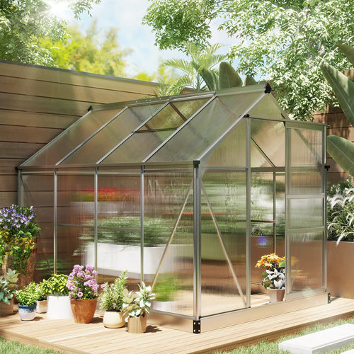 6' x 8' x 6.6' Polycarbonate Greenhouse, Walk-In Garden Kit, Silver