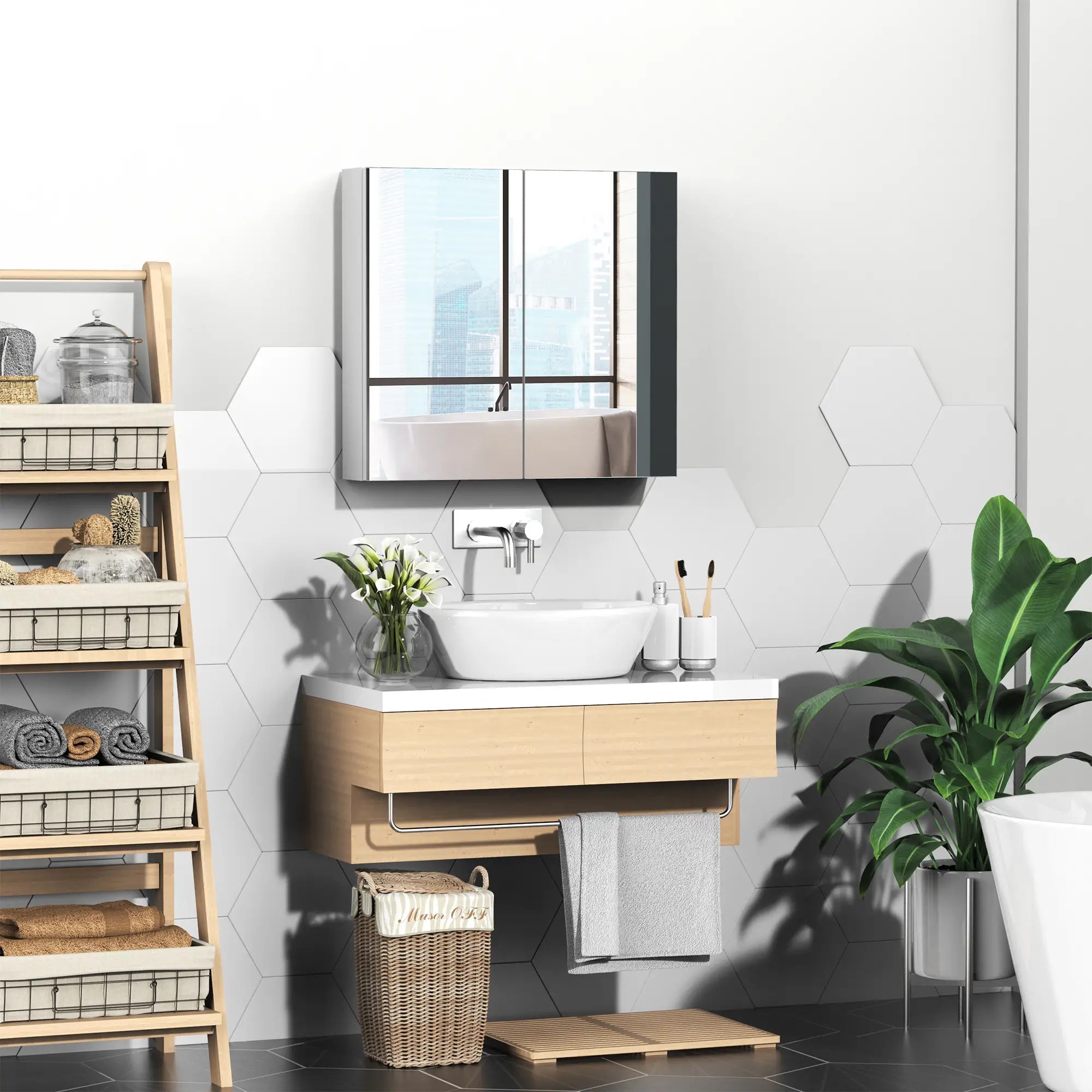 Wall Mounted Mirror Cabinet, Bathroom Medicine, 2 Doors, 3-Tier Shelving, White Mirror Medicine Cabinets at Gallery Canada