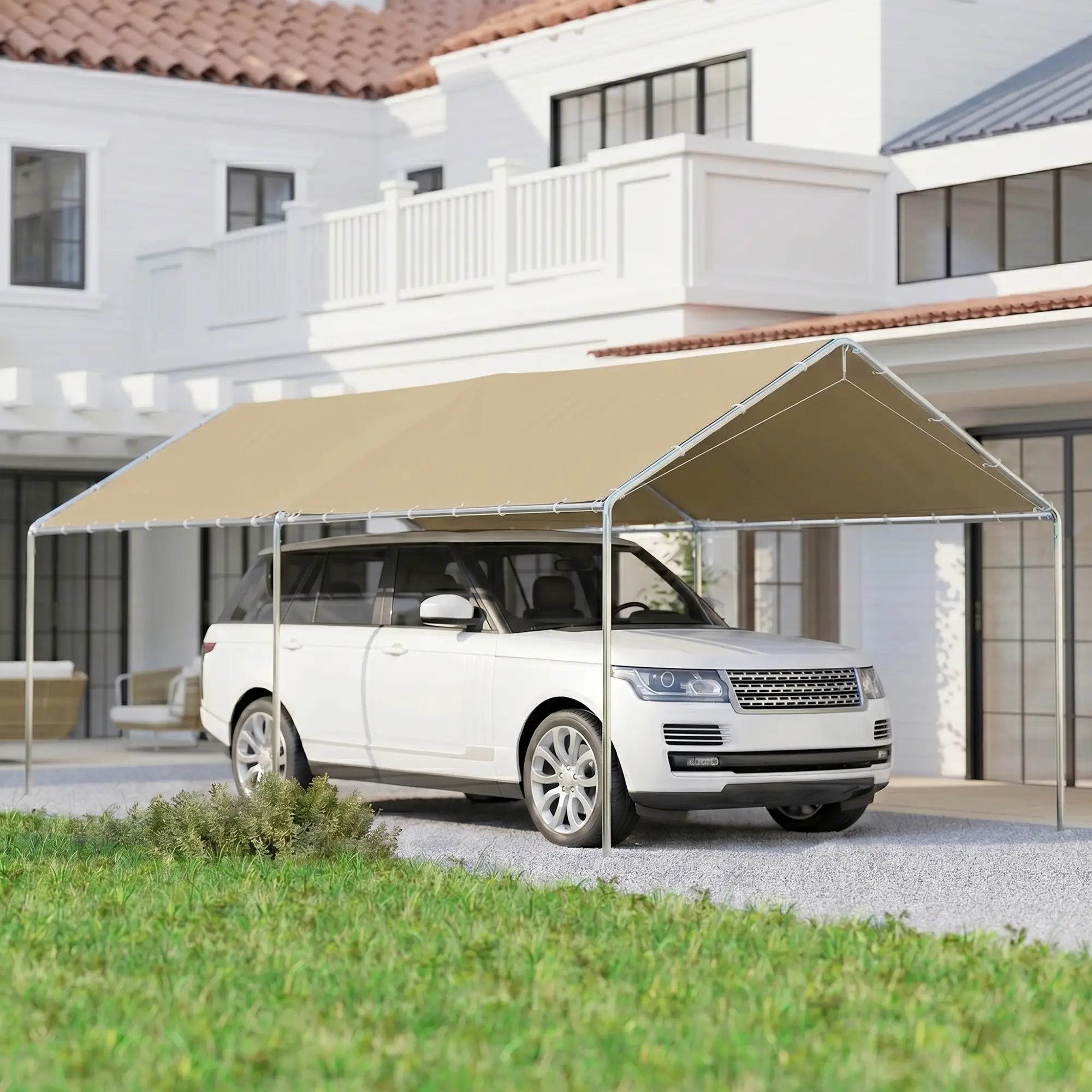 10' x 20' Carport, Heavy Duty Galvanized Canopy, Khaki Car Shelters at Gallery Canada