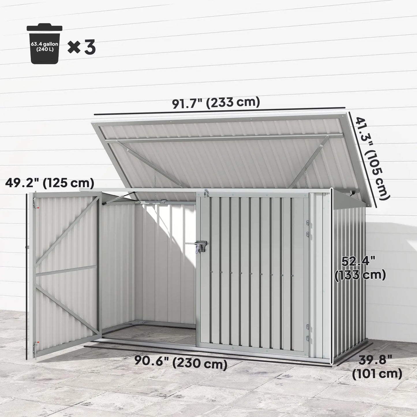 7.6 x 3.4ft Storage Shed, 3 Bin Organizer, Lockable Doors, Silver Grey Sheds at Gallery Canada
