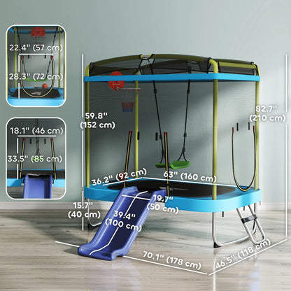 70" x 47" Trampoline With Slide, Swing, Basketball Hoop, Light Blue Trampolines at Gallery Canada