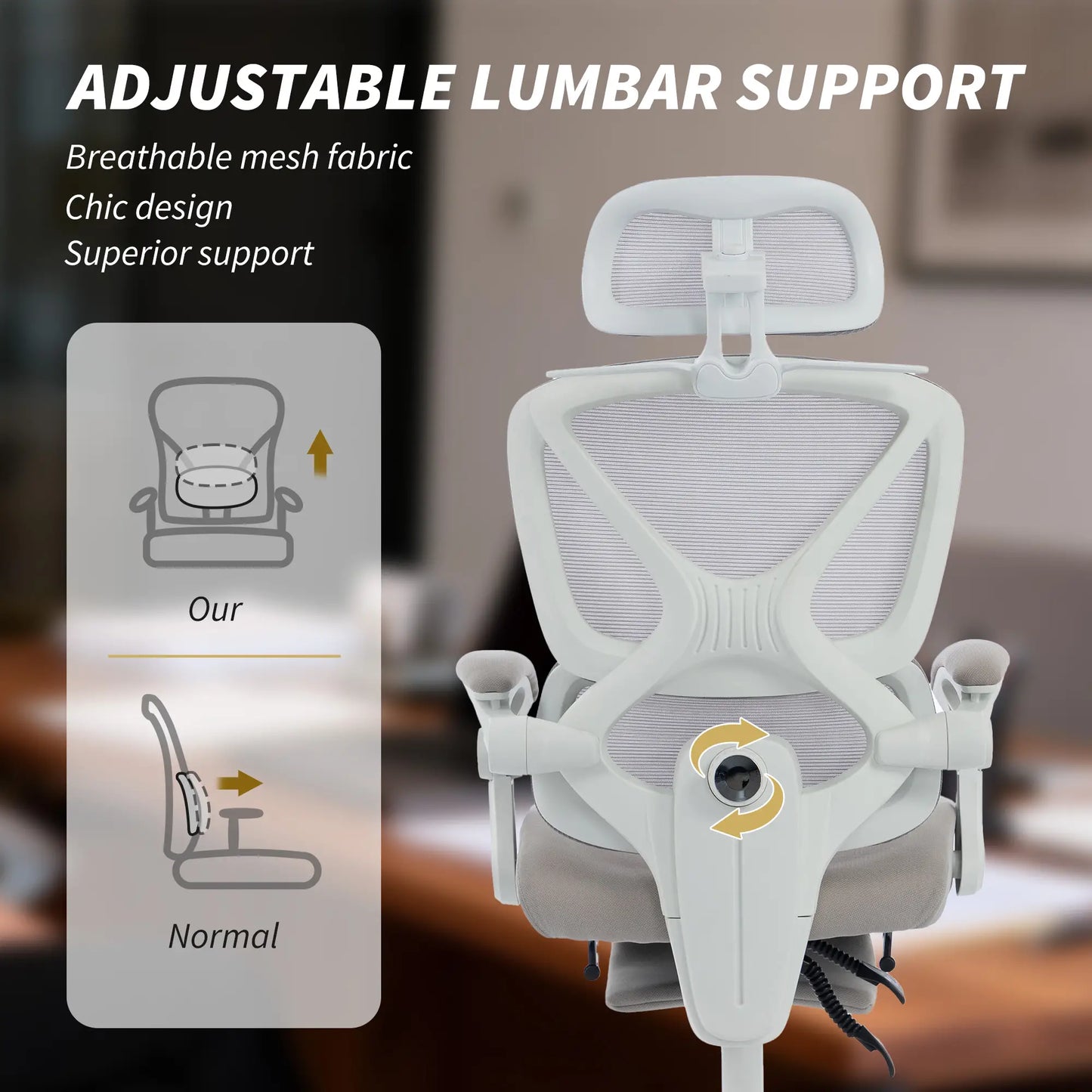 Mesh Desk Chair With Adjustable Headrest, Light Grey Task Chairs at Gallery Canada