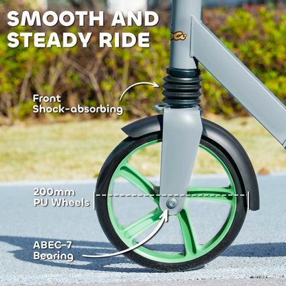 Kids Kick Scooter, Adjustable Height, Rear-Fender Brake, 200mm Wheel, Foldable, Green Scooters at Gallery Canada