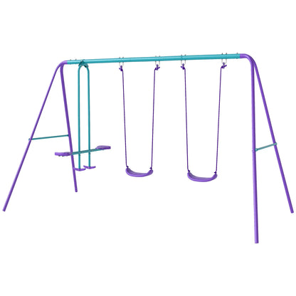 3 in 1 Metal Swing Set, Double Swings, Glider, Purple Gym Sets & Swings Purple at Gallery Canada