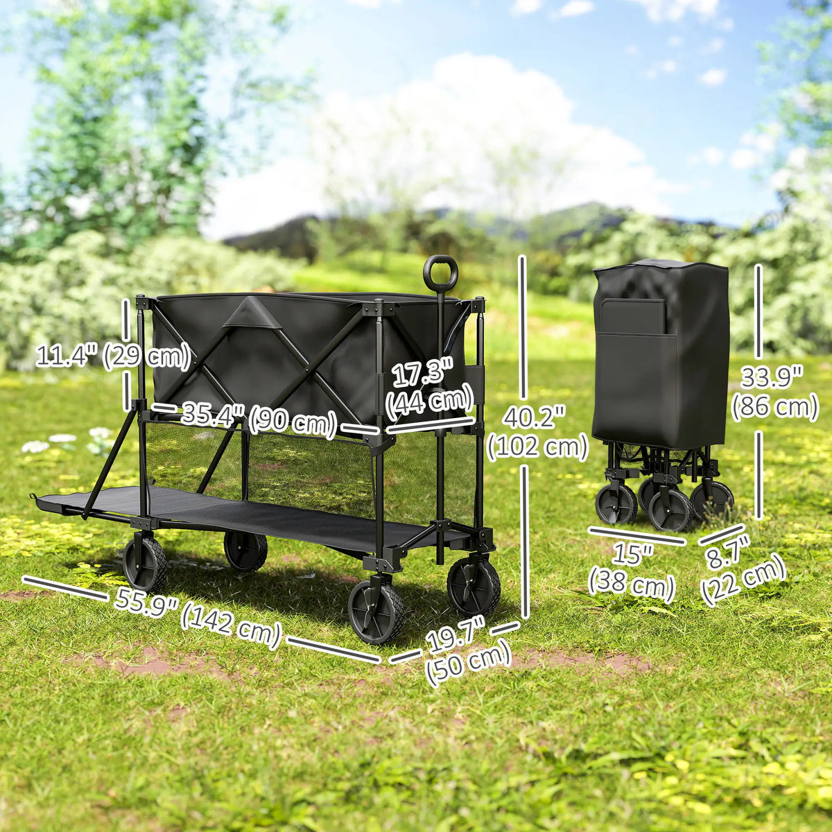 Double Decker Folding Wagon Cart, 450LBS & 350L Capacity, Collapsible Garden Cart Folding Garden Carts at Gallery Canada
