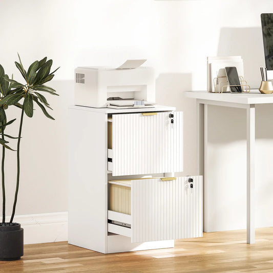 Lockable Filing Cabinet, 2 Fluted Drawers, Adjustable Hanging Rails, White Office Cabinets & Cupboards White at Gallery Canada