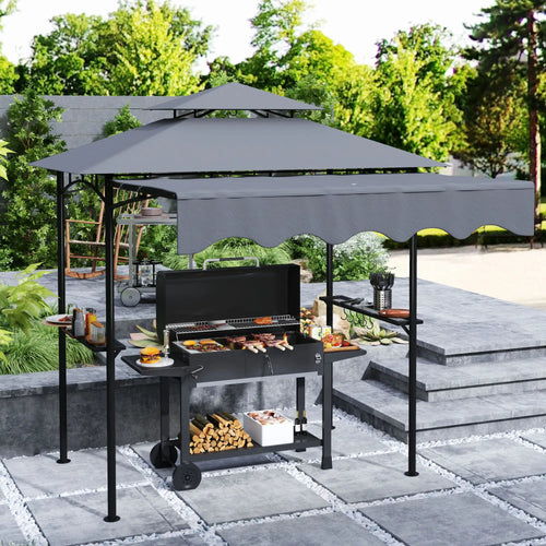 8' x 5' Grill Gazebo, Double Tiered Barbecue Shelter, Dark Grey