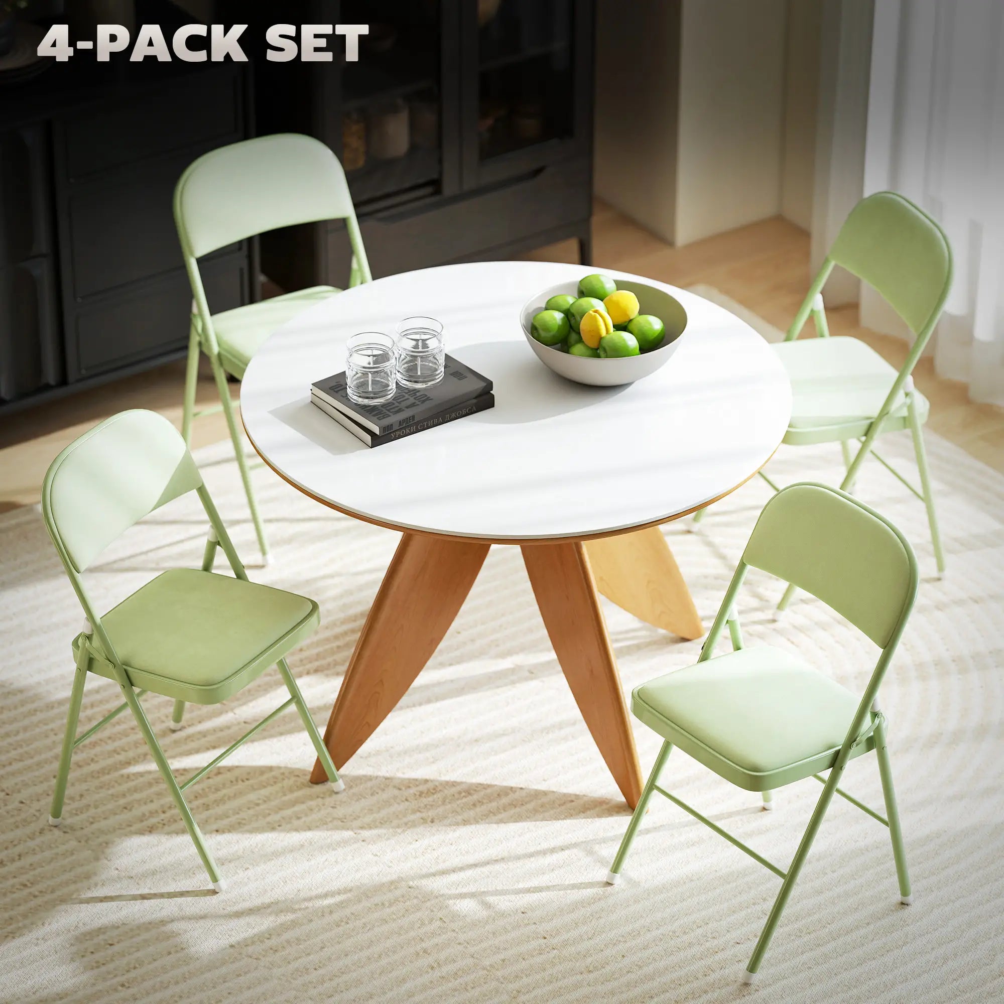 4 Pack Folding Chairs, Padded Velvet Seats, Steel Frame, Green Patio Chairs at Gallery Canada