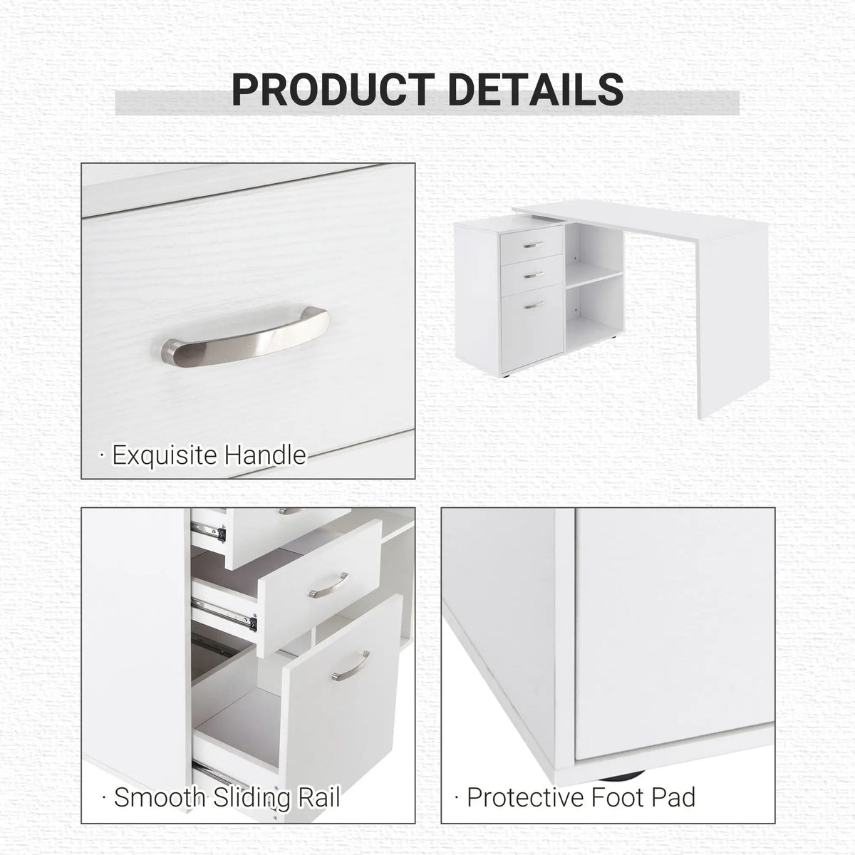L-Shaped Corner Desk With Storage Shelf, Drawer, White Computer Desks at Gallery Canada